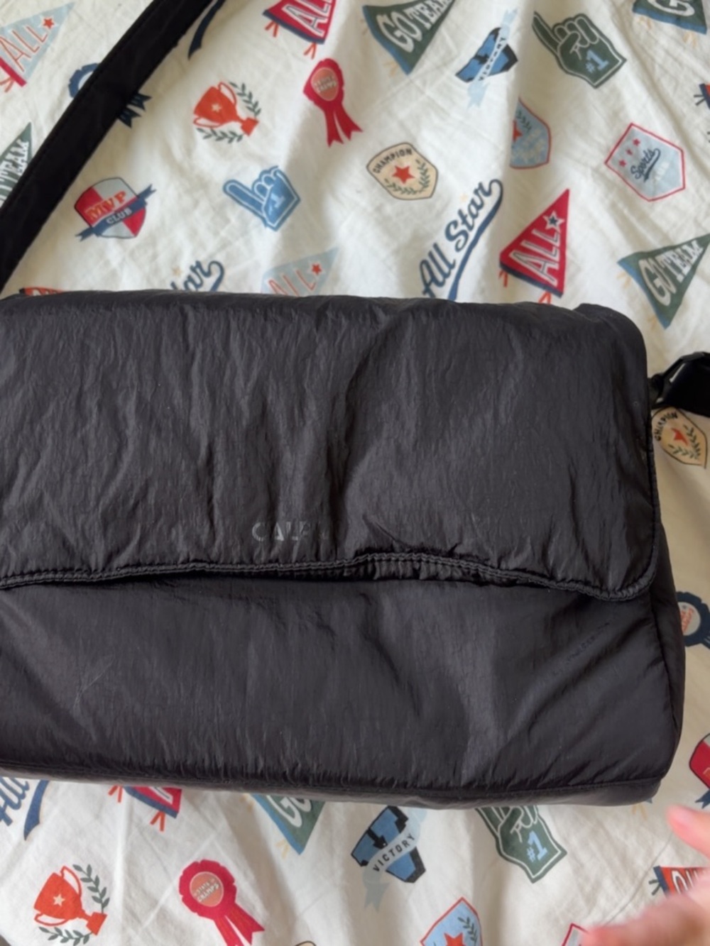 Calpak Black Quilted Baby Diaper Bag with Crossbody Strap